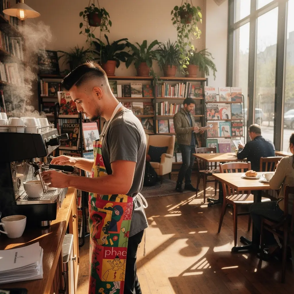 Knihy různých jazyků vystavené na policích v knihkupectví.