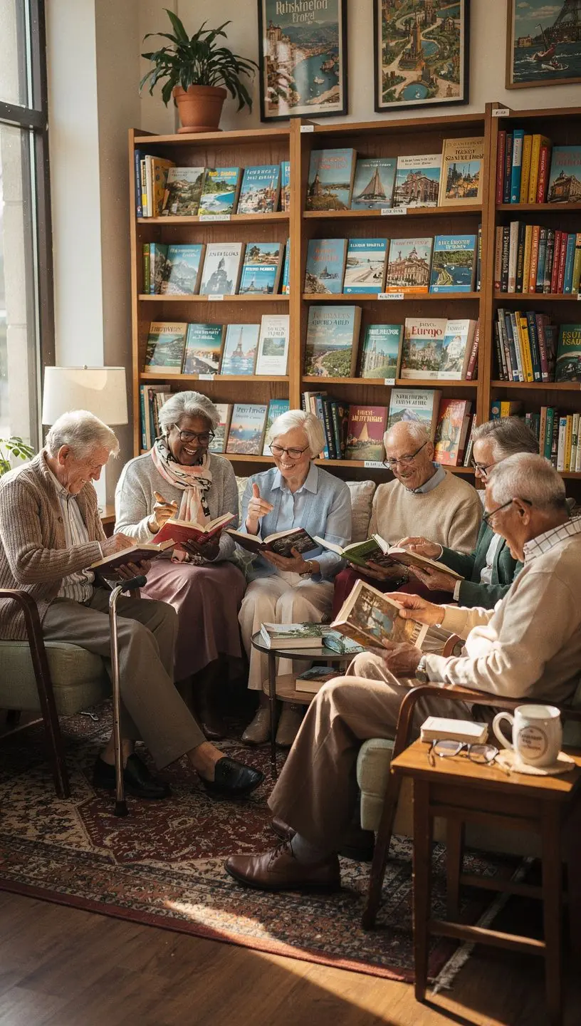 Zákazník prohlížející si cizojazyčné učebnice u stolu.