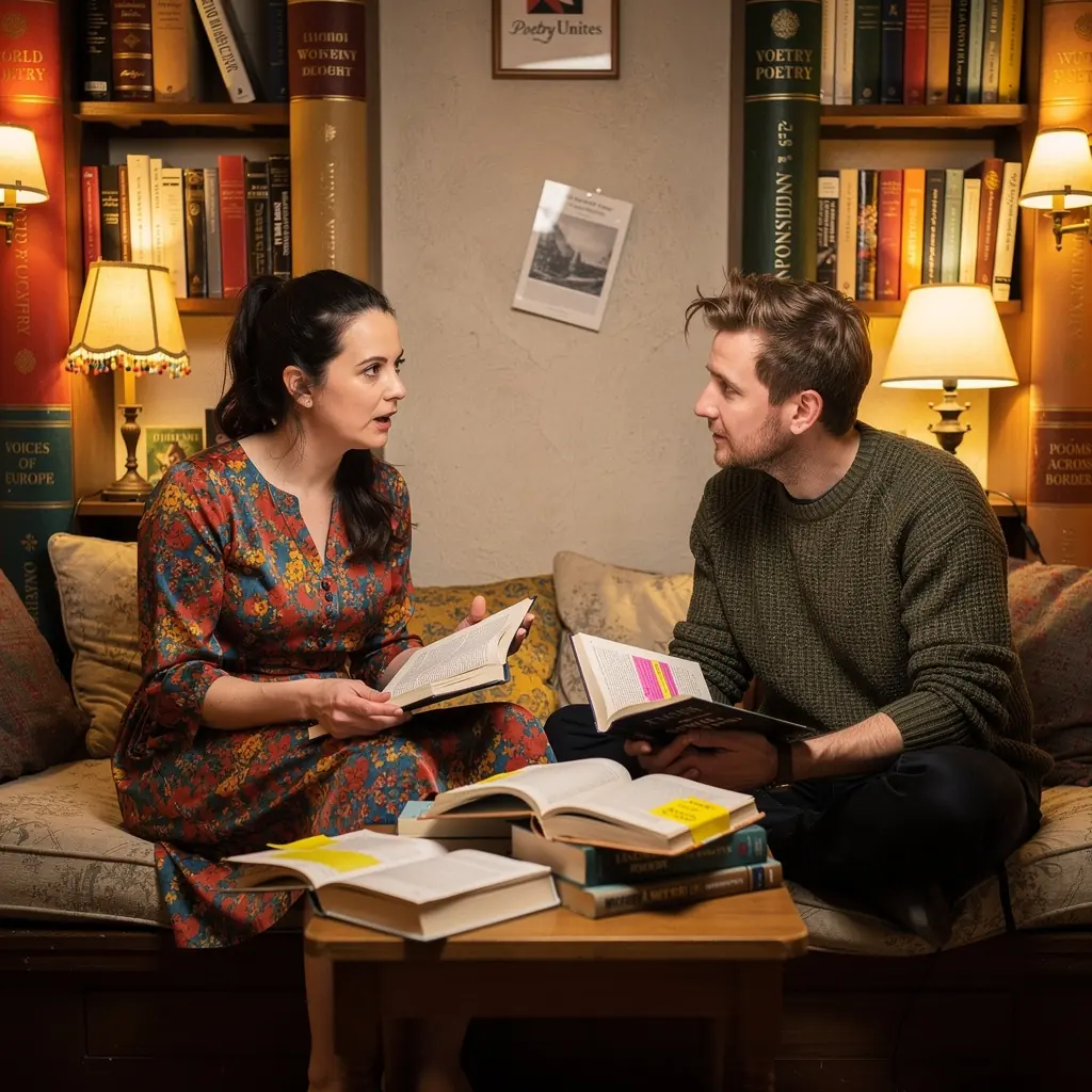 Barevné obálky mezinárodních titulů na stole v knihkupectví.