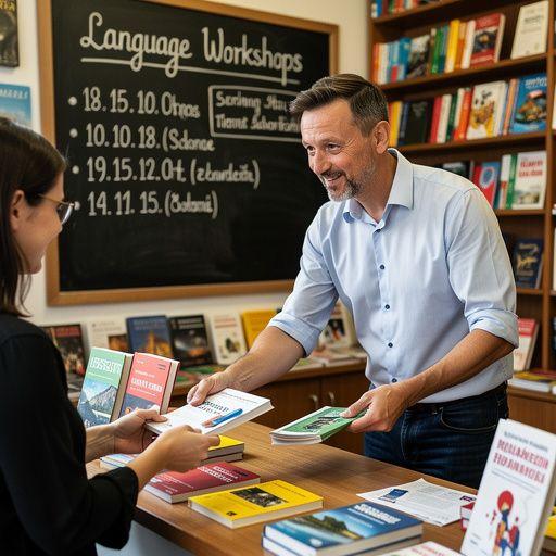 Pohled na multijazyčné učebnice pro studenty.